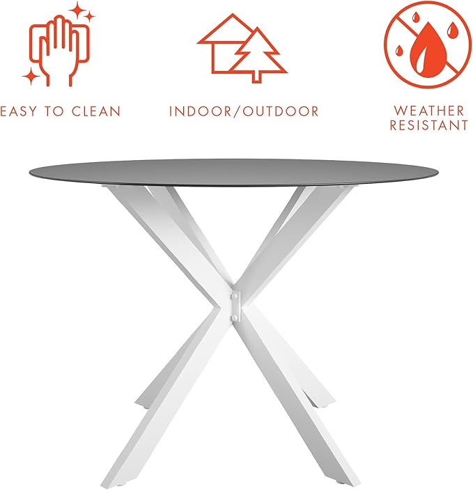 CosmoLiving by Cosmopolitan 88289WHGE Circi Collection Dining Table with Glass Top, White - LeafyLoom