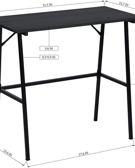 FurnitureR Home Office Computer Desk, Compact Writing Desk Study Desk with Metal Frame for Apartment, Dorm, Bedroom, Small Space (31.5 Inch, Black) - LeafyLoom
