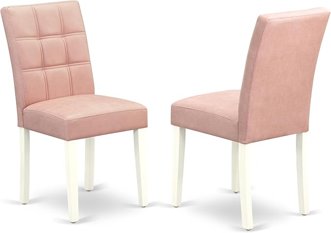 East West Furniture ANAS3-LWH-42 Antique 3 Piece Set Consists A Wood Table and 2 Beige Red Faux Leather Mid-Century Dining Chairs with Stylish Back, Linen White Finish, 36x36 Inch - LeafyLoom