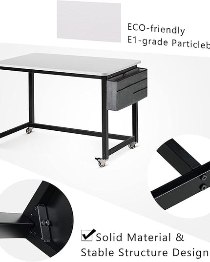 AHB 39" Rolling Computer Desk with 4 Smooth Wheels, Simple Style Mobile Writing Desk Home Office Study Table Movable Workstation with Metal Frame - LeafyLoom