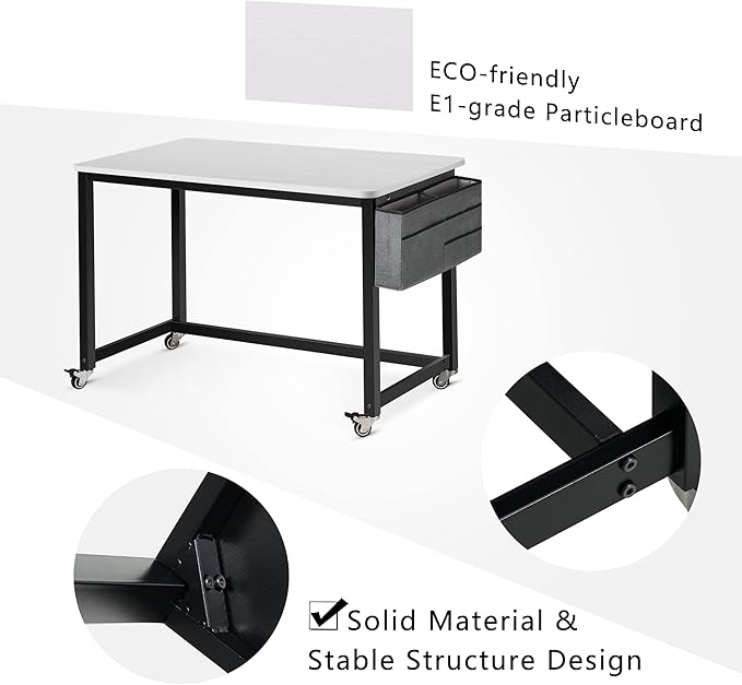 AHB 39" Rolling Computer Desk with 4 Smooth Wheels, Simple Style Mobile Writing Desk Home Office Study Table Movable Workstation with Metal Frame - LeafyLoom