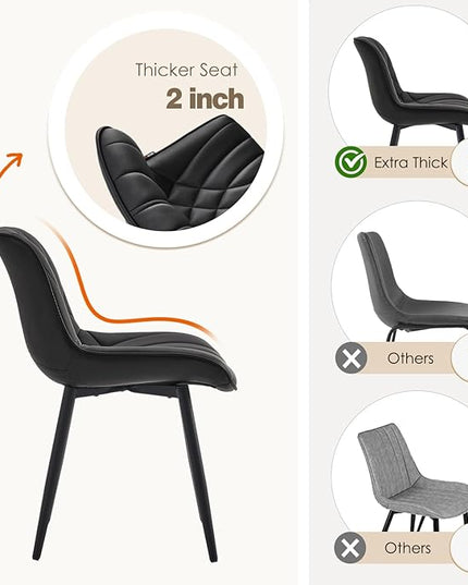 YOUNUOKE Black Dining Chairs Set of 2 Modern Upholstered Kitchen Chair Comfortable PU Leather Dinner Chairs for Kitchen Dinning Room - LeafyLoom