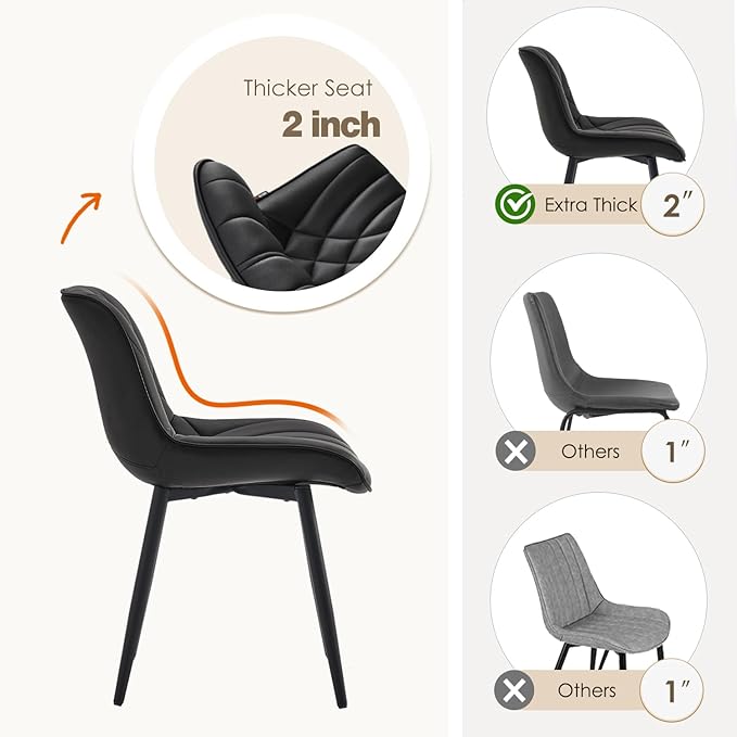 YOUNUOKE Black Dining Chairs Set of 2 Modern Upholstered Kitchen Chair Comfortable PU Leather Dinner Chairs for Kitchen Dinning Room - LeafyLoom