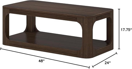 Plank+Beam Forma Coffee Table, Solid Wood 48 Inch Modern Coffee Table with Shelf, Contemporary Center Table with Storage Space, Rectangle Tea Table with Storage, Walnut - LeafyLoom