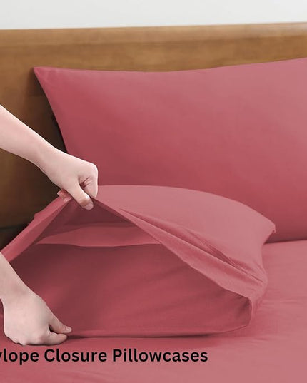 LANE LINEN 100% Organic Cotton Twin Bed Sheet Set, 3 Pc Twin Size Sheets Set, Soft & Breathable Twin Sheet Set Boys, Hotel Style Bedding Sheets & Pillowcases, 15" Deep Twin Fitted Sheet - Mineral Red - LeafyLoom