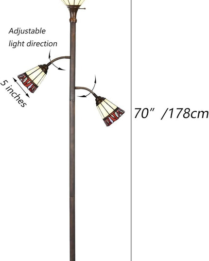 Bieye L10838 Fire Flame Tiffany Style Stained Glass Torchiere Floor Lamp with Sidelights for Reading, 70-inches Tall (Flame, Red) - LeafyLoom