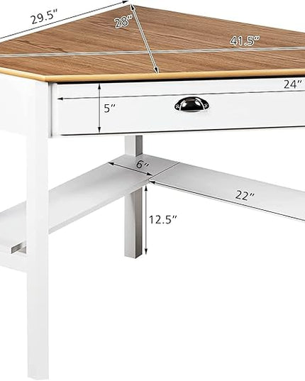 Corner Desk, Natural & White - LeafyLoom