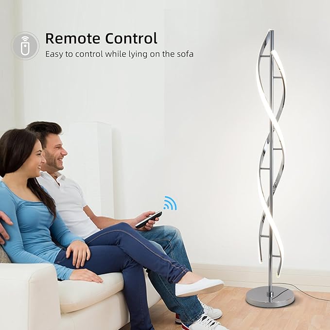 ADISUN 40W LED Modern Floor Lamp Remote Control Dimmable Spiral Floor Lamp Indoor Tall Lamp Floor Lamp for Living Rooms Family Rooms Bedrooms Offices Lighting (Silver) - LeafyLoom