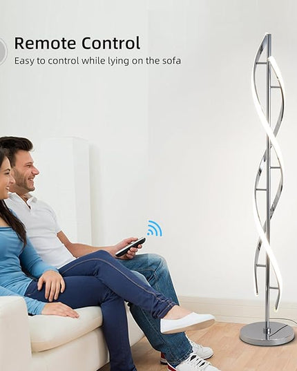 LED Modern Floor Lamp for Living Room, 40W 3 Colors Stepless Dimmable and Color-Changing Bright Floor Standing Lamp,60" Unique Spiral Floor Tall Lamp for Bedroom Office with Remote,Chrome - LeafyLoom