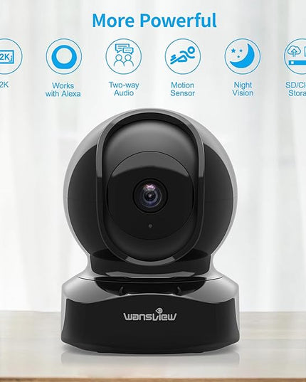 Wansview Security Camera, IP Camera 2K, WiFi Home Indoor Camera for Baby/Pet/Nanny, 2 Way Audio Night Vision, Works with Alexa, with TF Card Slot and Cloud Wansview