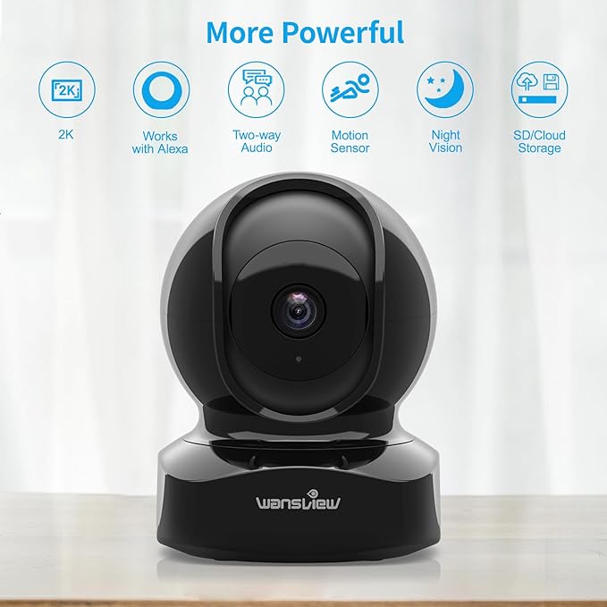 Wansview Security Camera, IP Camera 2K, WiFi Home Indoor Camera for Baby/Pet/Nanny, 2 Way Audio Night Vision, Works with Alexa, with TF Card Slot and Cloud Wansview