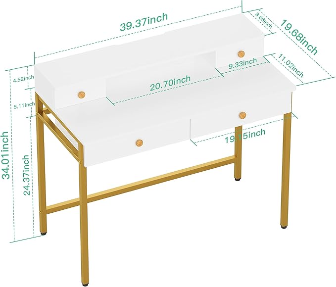 Elephance Small Computer Desk with Monitor Stand 39.37" Home Office Desk with 4 Drawers Study Writing Desk Gaming Table for Small Space - LeafyLoom