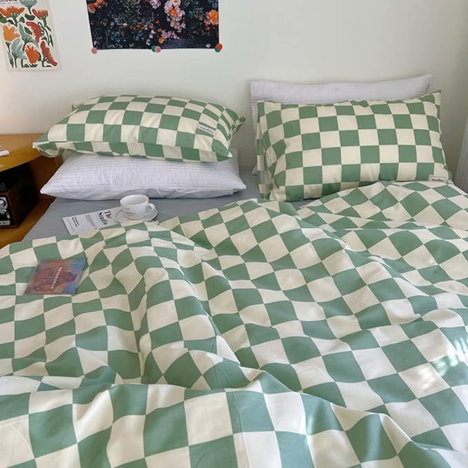 Wellboo Green and White Comforter Sets Twin Women Men Sage Green Checkerboard Grid Bedding Comforters Cotton Boys Girls Modern Grass Green Plaid Checkered Quilts Modern Buffalo Geometric Abstract Bed - LeafyLoom