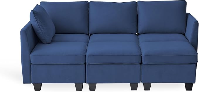 Modern Chenille Fabric U-Shaped 6 Seat Sectional Sleeper Couch with Reversible Chaise Modular Sofa with Storage, Large, Dark Blue - LeafyLoom
