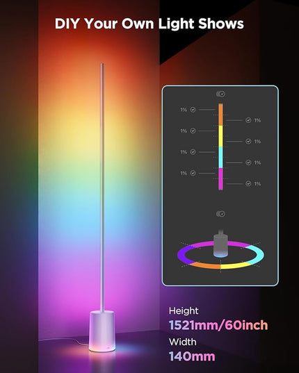 Govee Floor Lamp 2 with Matter, RGBIC Warm Cool White LED Floor Lamp Works with Alexa, 1725lm Corner Floor Lamp with Music Sync, Scene Modes, Smart Floor Lamp for Bedroom, Living Room, Studio, Silver - LeafyLoom