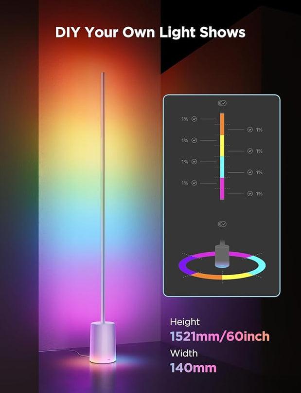 Govee Floor Lamp 2 with Matter, RGBIC Warm Cool White LED Floor Lamp Works with Alexa, 1725lm Corner Floor Lamp with Music Sync, Scene Modes, Smart Floor Lamp for Bedroom, Living Room, Studio, Silver - LeafyLoom