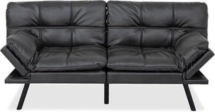MUUEGM Futon Sofa Bed,Memory Foam Sofa Futon Couch Bed,Convertible 71" Couch Sofa,Faux Leather Sleeper Sofa with Adjustable Backrest for Living Room,Matte Black - LeafyLoom