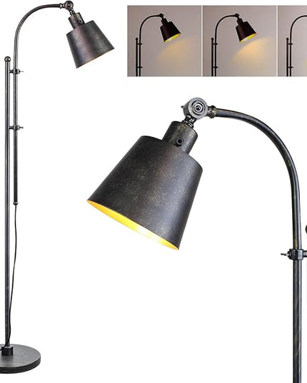 Floor Lamp, Industrial Floor Lamps for Living Rooms & Bedrooms - Rustic Farmhouse Reading Lamp Standing, Adjustable Metal Heads Indoor Task Lighting for Living Room Office Home Décor (Black01-3S) - LeafyLoom