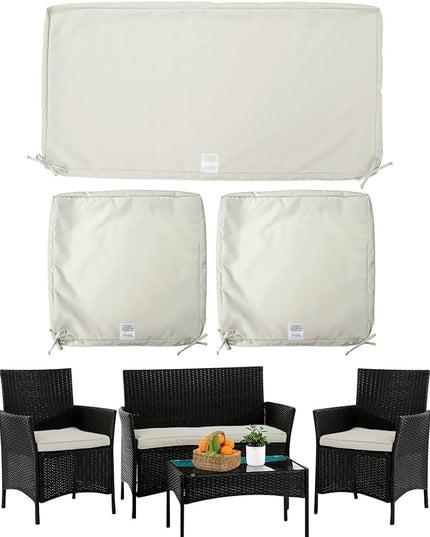 ClawsCover 3Pack Outdoor Seat Cushions Replacement Covers Fit for 4 Pieces Wicker Rattan Furniture Patio Conversation Set Loveseat Chair,38x19x2,19x19x2,Cream-Large (Include Cover Only) - LeafyLoom