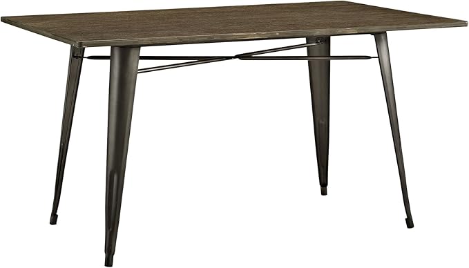 Modway Alacrity 59" Rustic Modern Farmhouse Wood Rectangle Dining Table with Steel Legs in Brown - LeafyLoom
