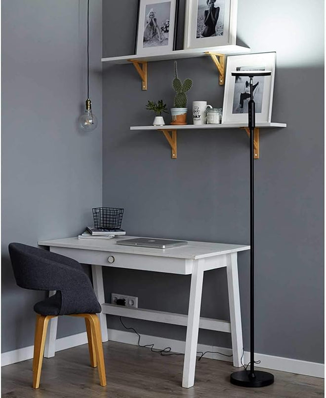 LED Daylight Floor Lamp - Free Standing Lamps for Living Room or Bedroom - 24W Black Modern Uplight Torchiere Stand Light- 3 Dimmable Modes - Natural Day, Warm, Super Bright - Corner Tall Torch Lights - LeafyLoom
