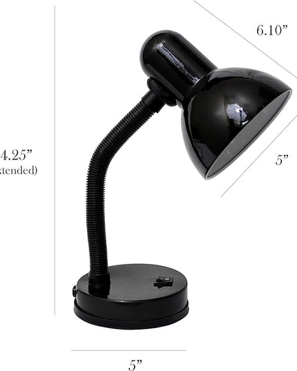 Simple Designs LD1003-BLK-LB 14.25" Basic Metal Desk Lamp with Flexible Hose Neck for Office, Living Room, Bedroom, College Dorm, Bookshelf, Black, with Feit LED Bulb Included - LeafyLoom