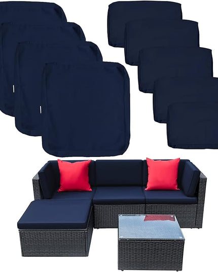 ClawsCover 9Pack Outdoor Seat and Back Cushions Replacement Covers Fit for 5 Pieces 4-Seater Wicker Rattan Patio Conversation Set Sectional Couch Furniture,Navy-Include Covers Only (Large) - LeafyLoom