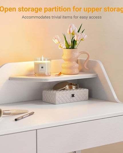 CubiCubi Vanity Desk with 2 Drawers, 40 Inch Computer Home Office Desk, Modern Makeup Dressing Desk, Study Work Table, White - LeafyLoom