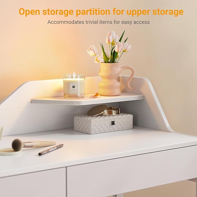 CubiCubi Vanity Desk with 2 Drawers, 40 Inch Computer Home Office Desk, Modern Makeup Dressing Desk, Study Work Table, White - LeafyLoom