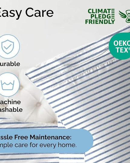 Cal King Size 4 Piece Sheet Set - Comfy Breathable & Cooling Sheets - Hotel Luxury Bed Sheets for Women & Men - Deep Pockets, Easy-Fit, Soft & Wrinkle Free Sheets - Blue Stripes Oeko-Tex Bed Sheet Set - LeafyLoom