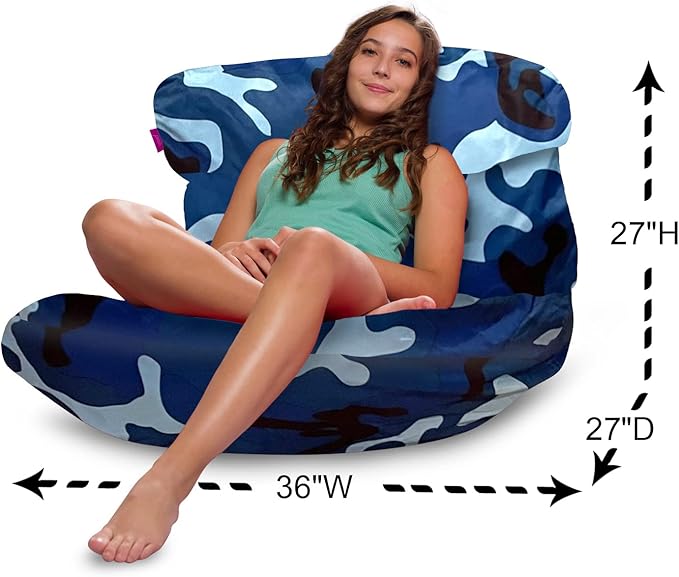 Posh Creations Structured Comfy Bean Bag Chair for Gaming, Reading and Watching TV, Laguna Lounger, Nylon - Camo Blue and Light Blue - LeafyLoom