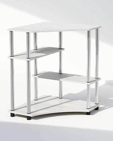 Furinno Turn-N-Tube Multipurpose Corner Shelf, Display Rack, Bookshelf, White Oak, Stainless Steel Tubes - LeafyLoom