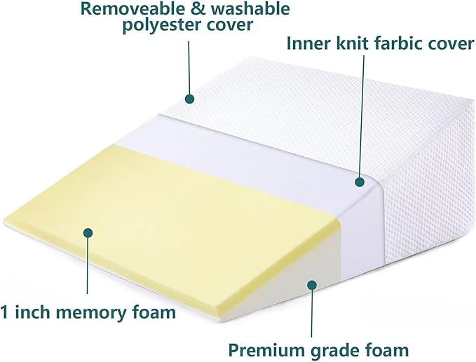 Bed Wedge Pillows Leg Elevation Reading Pillow & Back Support Wedge Pillow - for Back and Legs Support, Back Pain, Leg Pain, Pregnancy, Neck and Shoulder Joint Pain, Sleeping (White, 10" x 24" x 24") - LeafyLoom
