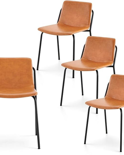 COLAMY Leather Dining Chairs Set of 4,Kitchen Dining Chairs with Back with Metal Legs for Kitchen Dining Living Room Restaurant Shop, Light Brown - LeafyLoom