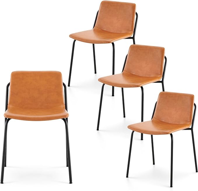 COLAMY Leather Dining Chairs Set of 4,Kitchen Dining Chairs with Back with Metal Legs for Kitchen Dining Living Room Restaurant Shop, Light Brown - LeafyLoom