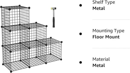 TUMUCUTE Wire Cube Storage Organizer, Metal Storage Shelves Bookshelf, Stackable Modular Closet Organizer for Bedroom Living Room, Office, Storage Shelves (6 Cubes, Iron) - LeafyLoom