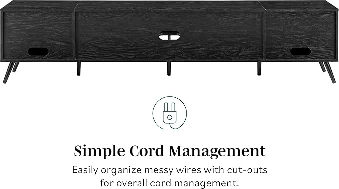 Walker Edison Nora Modern Minimal Open-Shelf Stand for TVs up to 90 Inches, 80 Inch, Black - LeafyLoom