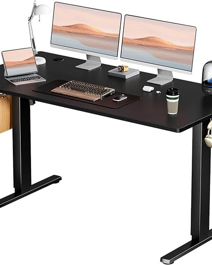 SMUG Standing Desk, Adjustable Height Electric Sit Stand Up Down Computer Table, 55x24 Inch Ergonomic Rising Desks for Work Office Home, Modern Gaming Desktop Workstation, Black - LeafyLoom