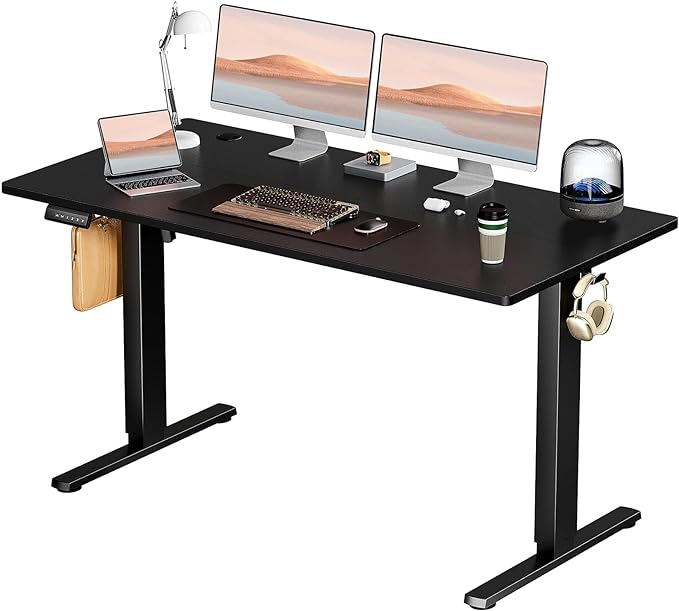 SMUG Standing Desk, Adjustable Height Electric Sit Stand Up Down Computer Table, 55x24 Inch Ergonomic Rising Desks for Work Office Home, Modern Gaming Desktop Workstation, Black - LeafyLoom