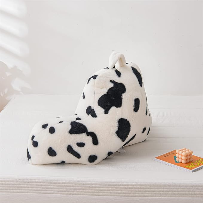 A Nice Night Faux Fur Reading Pillow Bed Wedge Large Adult Children Backrest with Arms Back Support for Sitting Up in Bed/Couch for Bedrest,Cow - LeafyLoom