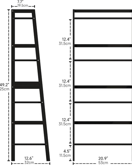 Black Bookshelf, 4-Tier Ladder Shelf, Freestanding Leaning Bookcase with Bamboo Shelves, Space Saving Flower Plant Stand for Small Space - LeafyLoom