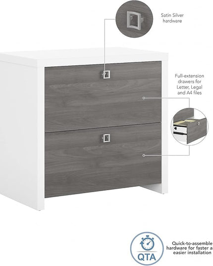 Office by kathy ireland Echo 2-Drawer Lateral File Cabinet, Letter/Legal, Pure White/Modern Gray, 32-inch (KI60502-03) - LeafyLoom