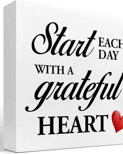 Start Each Day with a Grateful Heart Wood Block Sign Desk Decor,Grateful Table Sign Wooden Box Plaque Sign Desk Decor for Home College Office Shelf Table Decor Decorations - LeafyLoom