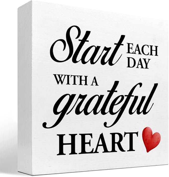 Start Each Day with a Grateful Heart Wood Block Sign Desk Decor,Grateful Table Sign Wooden Box Plaque Sign Desk Decor for Home College Office Shelf Table Decor Decorations - LeafyLoom
