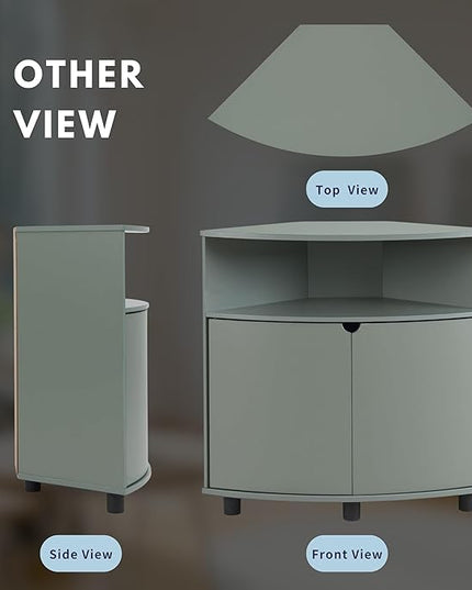 Berg Modern 31-inch 16 Colors LED Corner Cabinet with Doors and 2 Shelves, USB Charge Cord, Small TV Stand for Living Room, Home Office, Sage Green - LeafyLoom