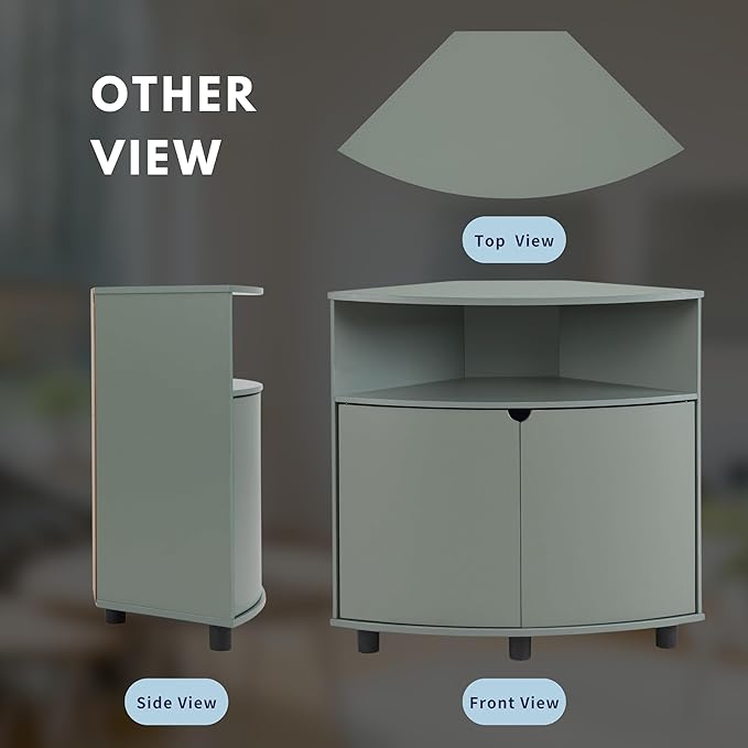 Berg Modern 31-inch 16 Colors LED Corner Cabinet with Doors and 2 Shelves, USB Charge Cord, Small TV Stand for Living Room, Home Office, Sage Green - LeafyLoom