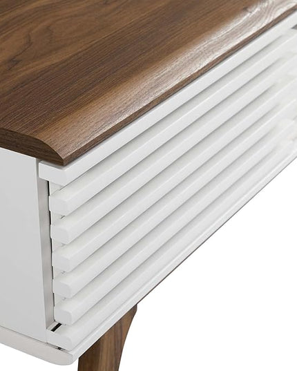 Modway Render Mid-Century Modern Low Profile 59 Inch TV Stand in Walnut/White - LeafyLoom