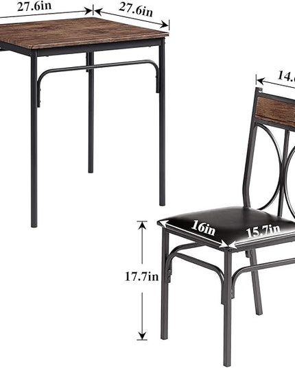 VECELO Kitchen Dining Room Table 2 Chairs for Small Space, Apartment,Metal Steel Frame, 3-Piece Set, Brown - LeafyLoom