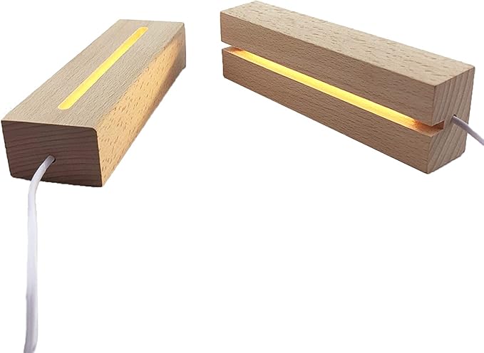 2Pack 6 inch Wood Rectangle Display Pedestal,Wooden Rectangle Led Lights Display Base for Acrylic and Plexiglass,Wood Night LED Light Lamp Base - LeafyLoom