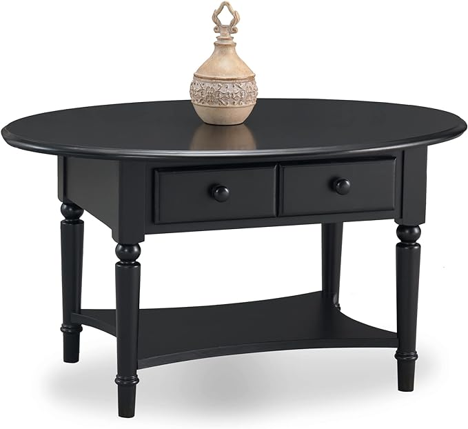 Leick Coastal Oval Coffee Table with Shelf, Swan Black - LeafyLoom